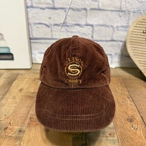 Stetson Country Embroidered Corduroy Hat Adjustable Leather Strap Vintage